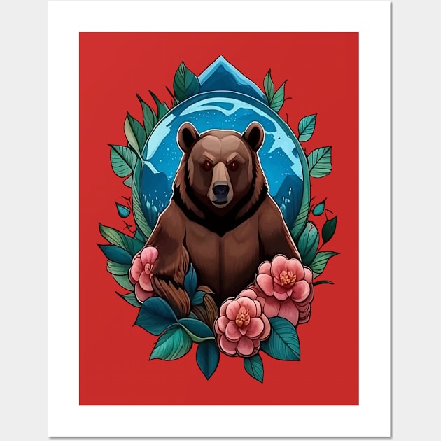 Black Bear Surrounded by Camellia Alabama State Wall Art by taiche